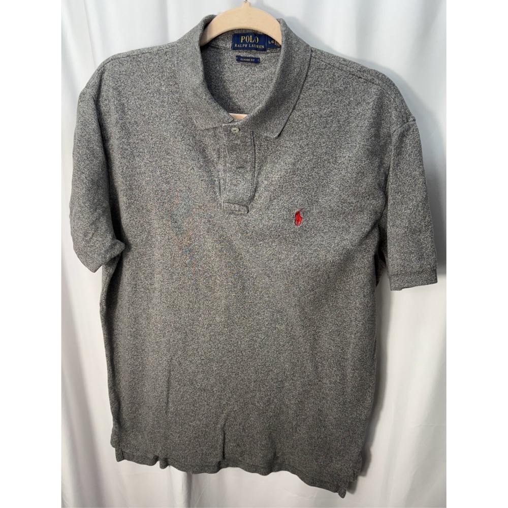 Polo Ralph Lauren Polo Shirt Mens Large Gray Classic‎ Fit Red Pony Logo Casual